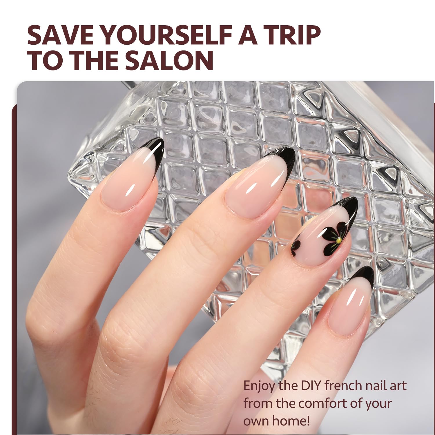 GAOY Black French Gel Nail Tips, 240Pcs Press on Nails Natural Nude Medium Almond, Pre-applied Primer and Base Coat Cover, 15 Sizes Pre-filed Fake Tips for Extension - Image 3