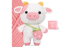 Mewaii Crochet Kit, Crochet Kit for Beginners with Easy Peasy Yarn, Complete DIY Kit Crochet Starter Kit with Step-by-Step Video Tutorials, Hug Strawberry Cow