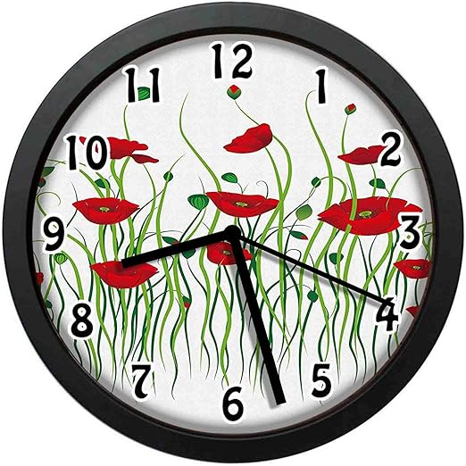 Amazon Co Jp 田舎の爽やかな田園地帯の緋色の花と蕾寝室 居間 事務所などの壁掛け時計 直径24 7cm ホーム キッチン