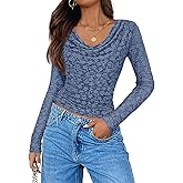 ZESICA Women's Long Sleeve Floral Tops Cowl Neck Slim Fit Going Out Shirts 2026 Spring Fashion Outfits Clothes