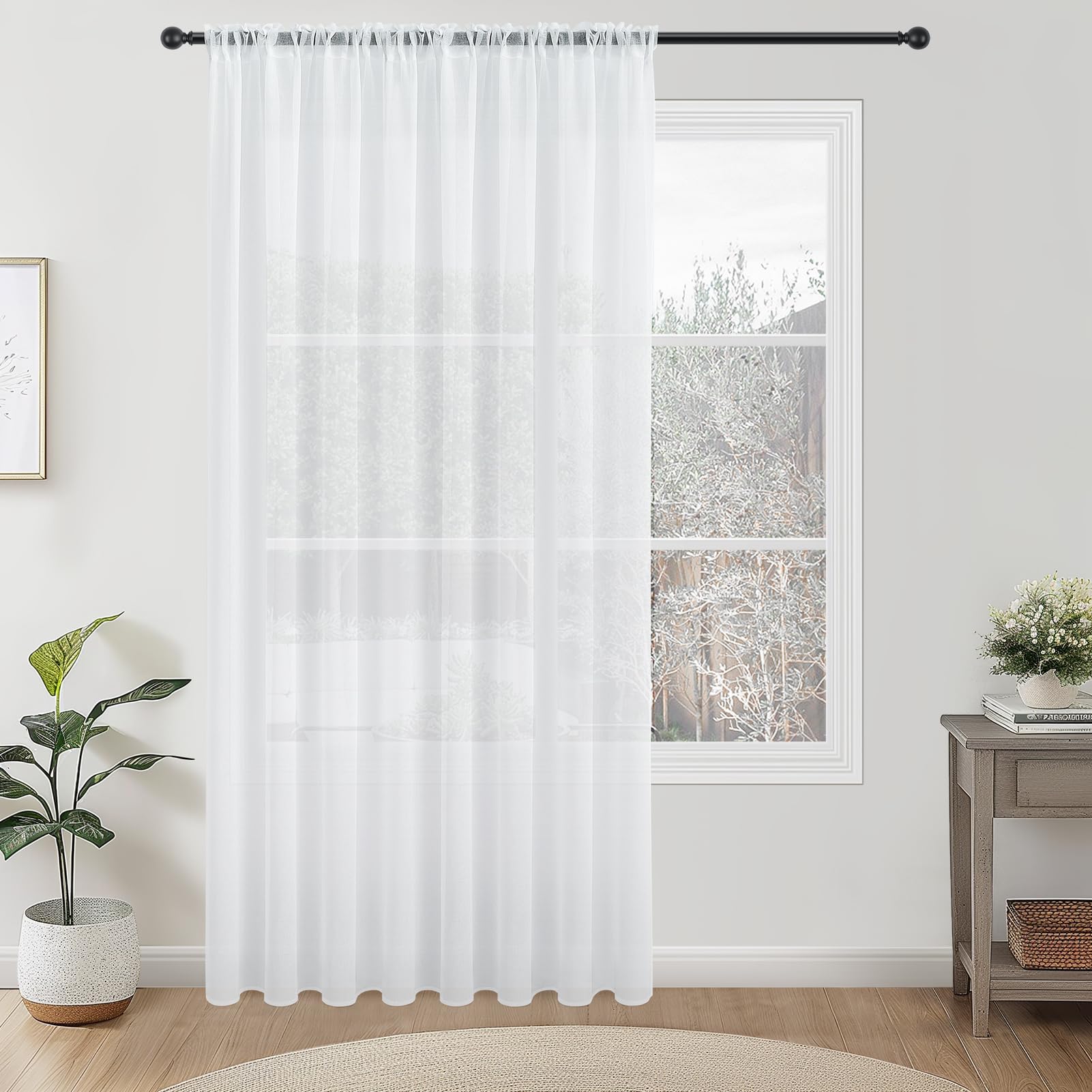 Topfinel Net Curtains 90x90, Slot Top Extra Wide Sheer Curtains for Living Room Bedroom, Modern White Voile Curtains 228x228cm 1 Per Pack