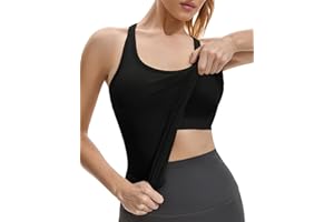 Gxpok Workout Tank Tops for Women with Built in Bra, Ribbed Athletic Gym Shirts Racerback Yoga Workout Tops