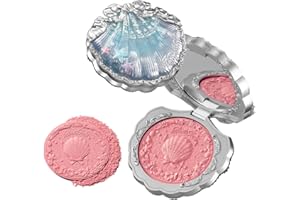 Flower Knows Shell's Jewel Collection Silk Satin Blush,Shimmery Peach Pink Powder Blush for Cheeks,Buildable & Blendable Face Makeup,Soft Long-Lasting for Women & Girls,0.18 Oz(03 Coral Seashell)
