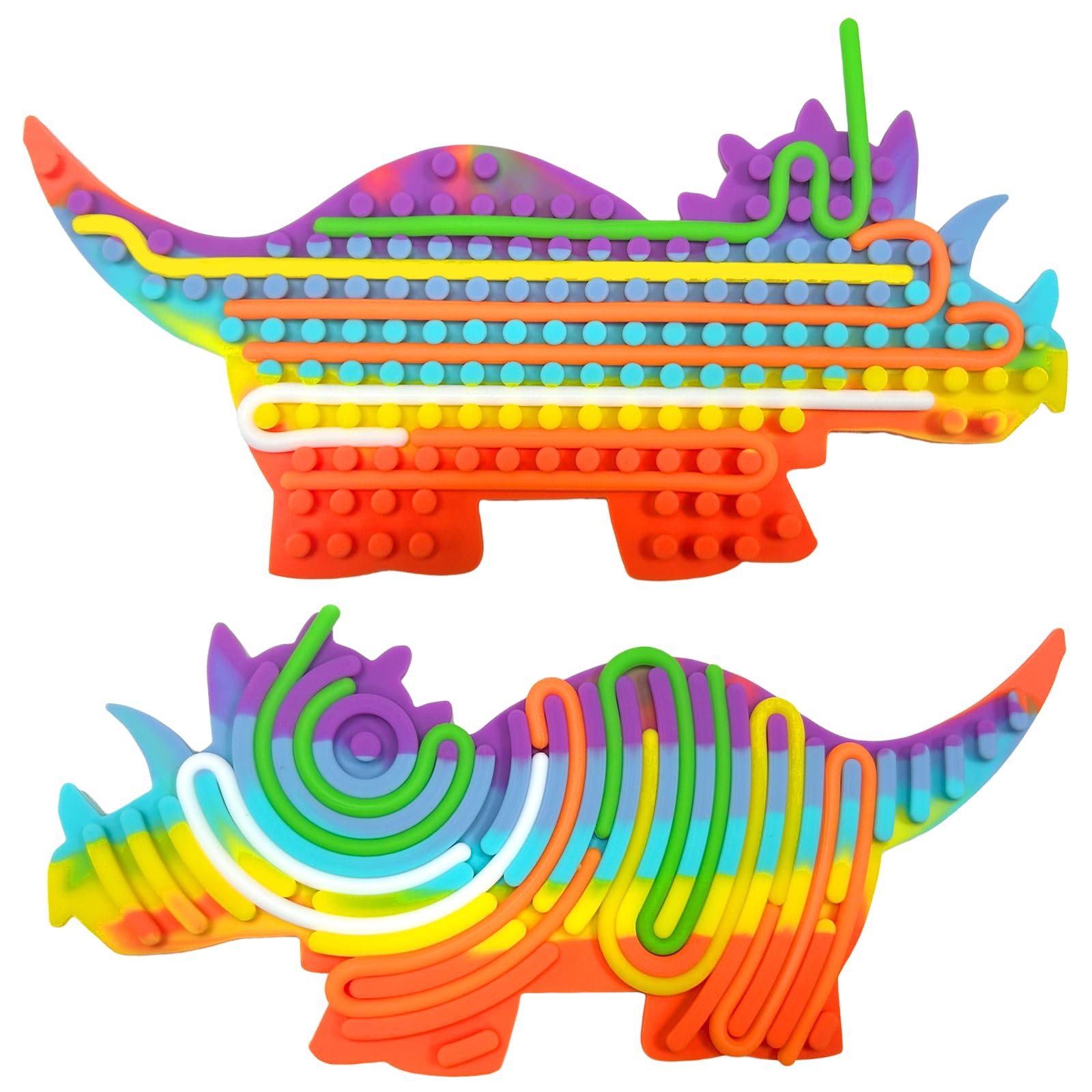 Felicify Push Peel Sensory Board, Sensory Activity Board with 12 Strings, Silicone Fidget Toy, Double Side Fidget Board, Sensory Toys for Kids and Adults with ADHD ADD OCD Autism (R-Triceratops)