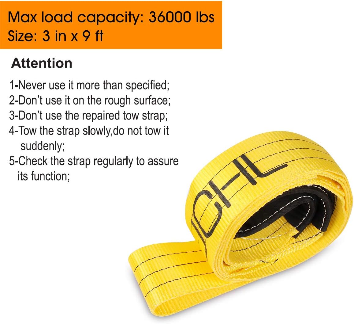 JCHL Tree Saver Strap, 3 inchX9 Foot Winch Strap, Tow Strap, Heavy Duty 36,000 Pound Capacity: Automotive