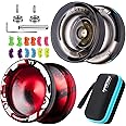 MAGICYOYO V3 Responsive Yoyo for Beginner, Plastic Crystal Yoyo K2, Dual Function Professional Yoyo Pack and Trick Yoyo with 12 Yoyo Strings, Yoyo Case, Yo-Yo Accessory Kit (V3 Black Red + K2 Black)