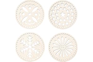 SUPERFINDINGS 4pcs Flat Round with Flower Wooden Basket Bottoms 5.5in Crochet Basket Base for Basket Weaving Supplies and Home Decoration Craft