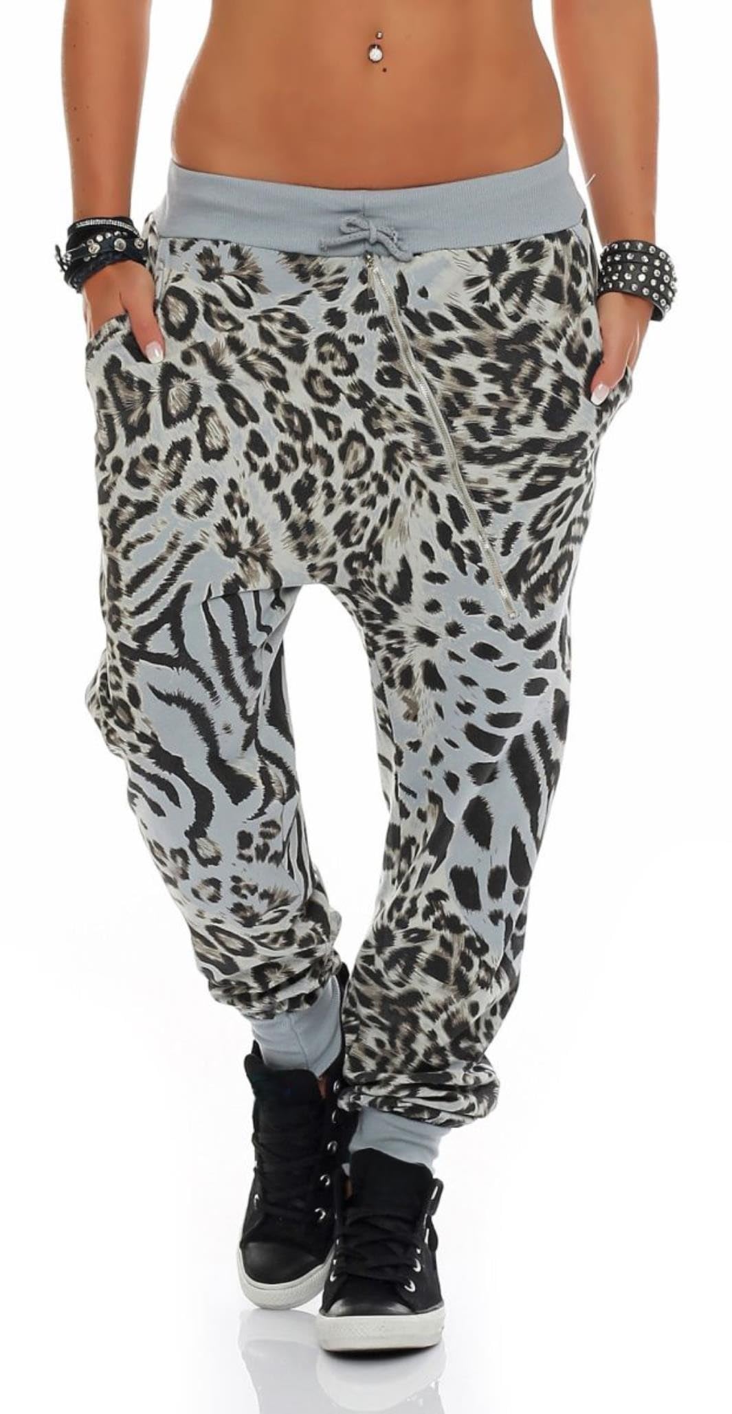 Malito Boyfriend Pants Leo-Design Twist Classic Baggy Trousers Aladin Bloomers Yoga 3344 Women One Size (Light Grey)