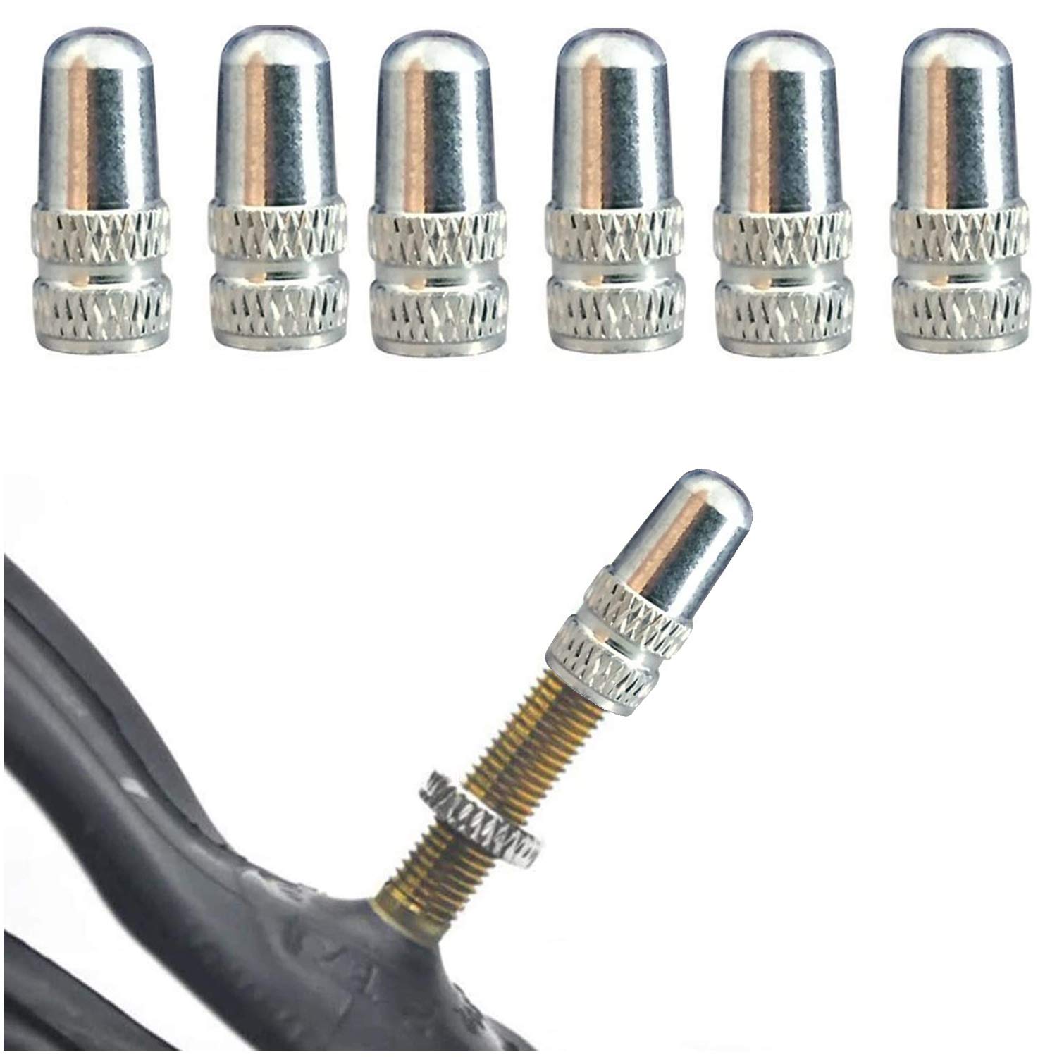 6Pcs Silver Aluminum Anodized Presta Valve Cap, Rocket Style Bike Valve Stem Caps, Bicycle Tire Caps for MTB Road Racing Bicycle, Used on Presta/French Valves