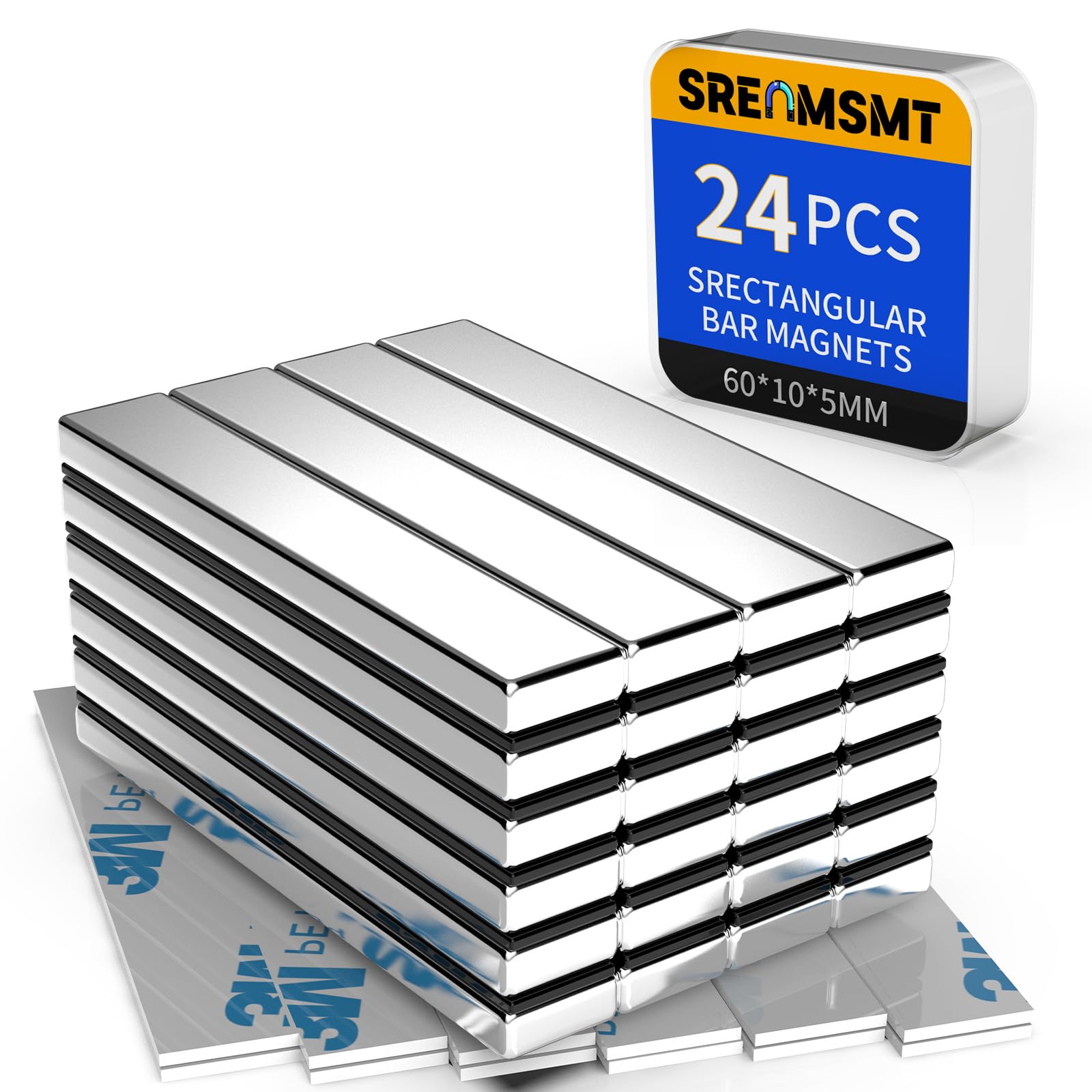 Photo 1 of SRENMSMT Powerful Neodymium Bar Magnets, 24 Pack Rare Earth Magnets, Heavy Duty Magnet, Rectangular Magnets, Small Magnet Strong for Fridge, DIY, Garage, Kitchen, Science, Craft, Office-60x10x5mm