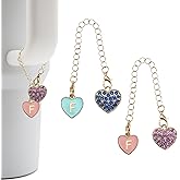 RENUIS 2Pcs Letter Charm Accessories for Stanley Cup,Name ID Initial Letter for Stanley 30&40 oz Tumbler with Handle,Heart Shape & Four Leaf Clover Initial Personalized Identification Charms Chain