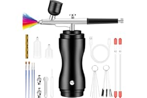 COSVII Airbrush Kit with Compressor Rechargeable Cordless Portable High-Pressure Air Brush Set with 0.3mm/0.5mm Nozzle and Cleaning Brush Set for Painting Art Model Makeup Black