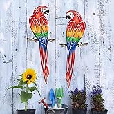 Metal Outdoor Wall Art Decor,3D Colorful Garden Birds Sculpture Outdoor Iron Hanging Parrot Decor, Metal Hand-Made Bird Wall Art Decorations for Fence Patio Balcony Living Room