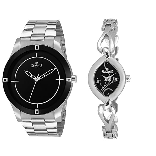 Swisstyle Analog Black Dial Mens and Womens Combo Watch- SS-1718B-300B