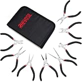 Rhevosil 8Pcs Mini Pliers Set for Jewelry Making, Electronics &amp; DIY Crafts | Needle, Round, Flat, Long, Bent Nose, Diagonal, End Cutting &amp; Linesman Pliers, Storage Pouch Included