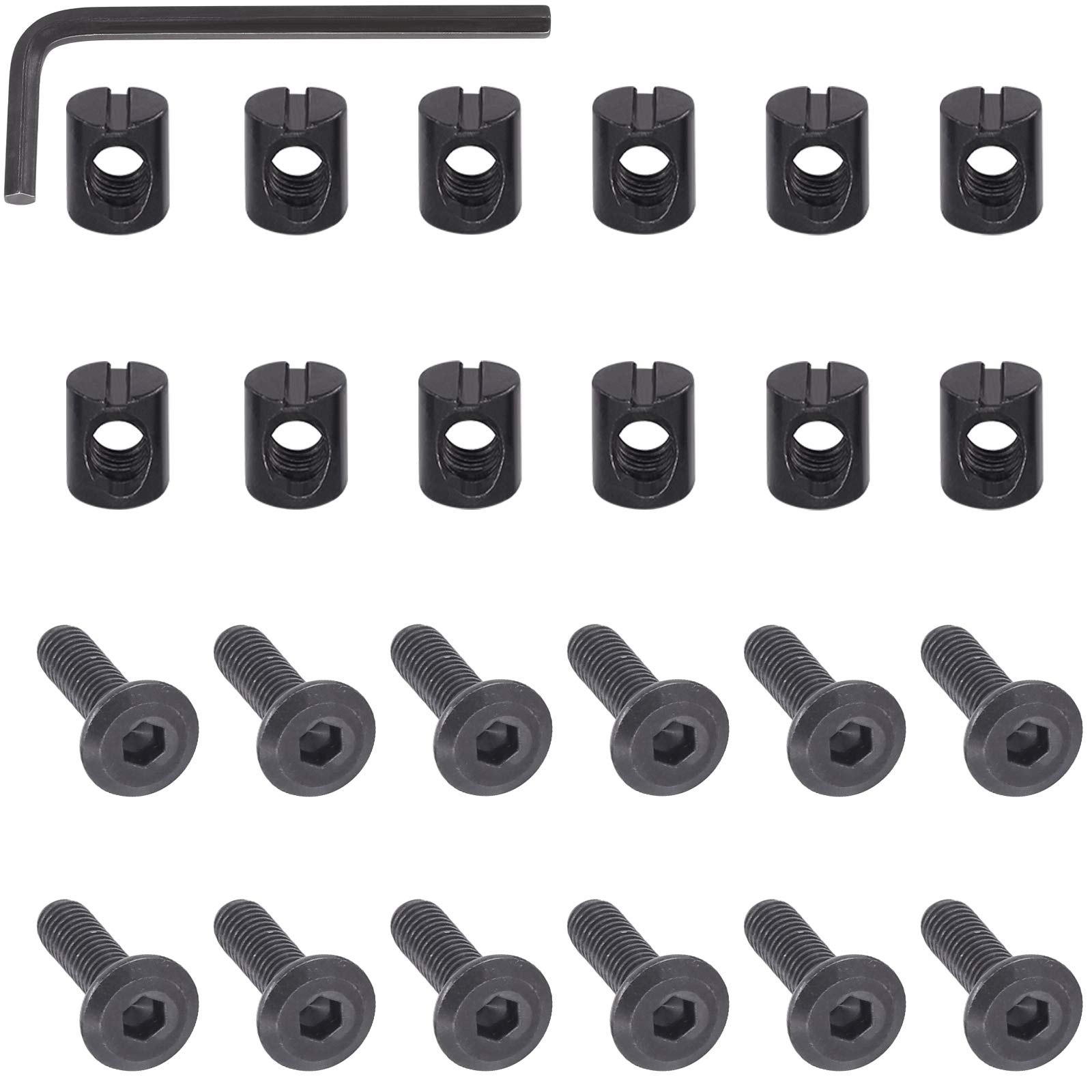 Mardatt M6 x 20mm 24PCS Black Zinc Plated Hex Socket Head Furniture Screws Bolts and Barrel Nuts for Furniture Cots Beds Crib w 1 Allen Wrench — image 1