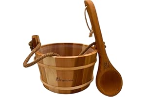 Pasithea Canadian Red Cedar Sauna Bucket and Ladle with Wooden Bottom - Handmade, 1 Gallon (4L) Plastic Liner, and Natural Ro