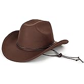 Western Felt Cowboy Cowgirl Hat - Wide Brim Panama Jazz Fedora Hat with Floral Engraved Buckle Belt Decoration 22.4" to 22.8"