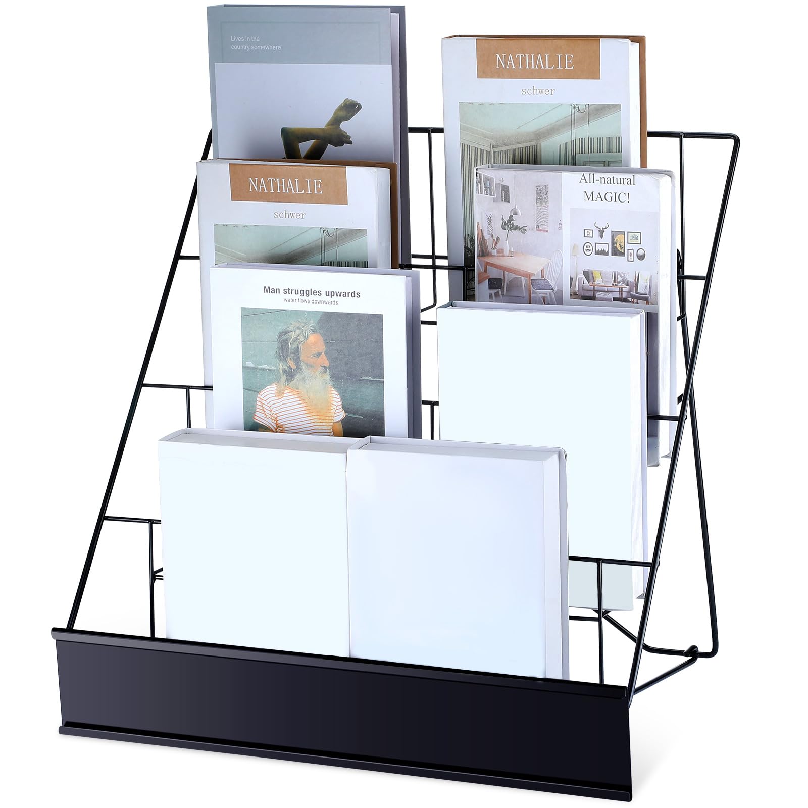 Photo 1 of Sintuff Book Display Rack 4-Tiered Book Display Stand 18" Book Signing Wire Rack Tabletop Cd Display Countertop Comic Book Magazine Rack for Library Classroom Picture Literature Brochure(Black)