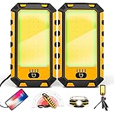 Molrebe 2Pack LED Work Light, 1500Lumens Rechargeable Magnetic Flashlight Rotatable Mechanic Light with Hanging Hook Job Site Lighting, Portable Worklight for Repairing Working Camping Hiking