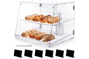 MewVeer 2-Tray Bakery Display Case, Display Cabinet Box for Baking Enthusiasts, Acrylic Clear Display Case Countertop for Bread Pastry Dessert Food Cookie Display