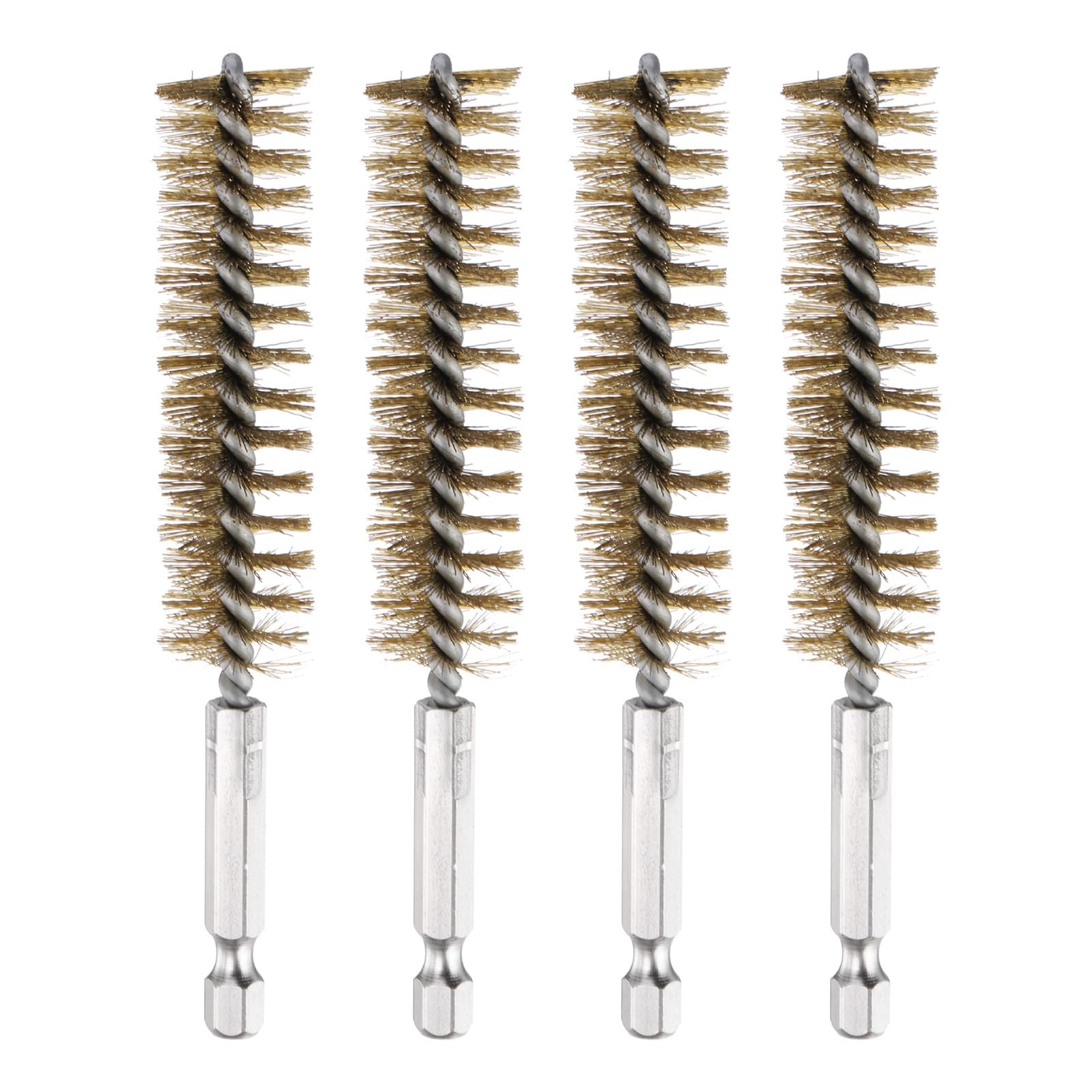 PATIKIL 18mm Dia Bore Brush, 4Pcs Brass Twisted Wire Cleaning Brush Pipe Cleaner with 1/4 Inch Hex Shank for Tubes, Ports, Bearings, Drill Driver, Brass Tone