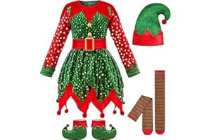 Girls Sequins Elf Costume Kids Christmas Elf Costume Sparkly Christmas Dress Party Performance Pageant Gown