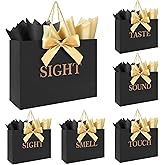 5 Senses Gift Bags for Him With Labels、Handles and Tissue Paper, 12.6"X10"X4.7" Five Sensory Paper Bags Come With Bow Ribbon, Suitable for His, Her Birthday, Anniversary, Wedding, Valentine'S Day, Christmas (Black)