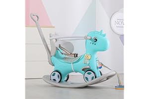 Runboll Rocking Horse for Toddlers, Baby Rocking Toy with Push Handle, Backrest & Detachable Balance Board, Riding Horse Toy for Baby Girl and Boy, 1-3 Years Old Kids Riding Birthday