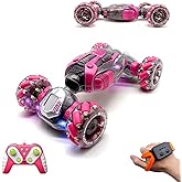 RECO TOYS Gesture Sensing RC Stunt Car Remote Control Toys for Kids Age 6 7 8 9 10 11 12 13 Year Old for Boys Girls Birthday Xmas Gifts 4WD Hand Controlled RC Drift Car with Lights Music (Pink)