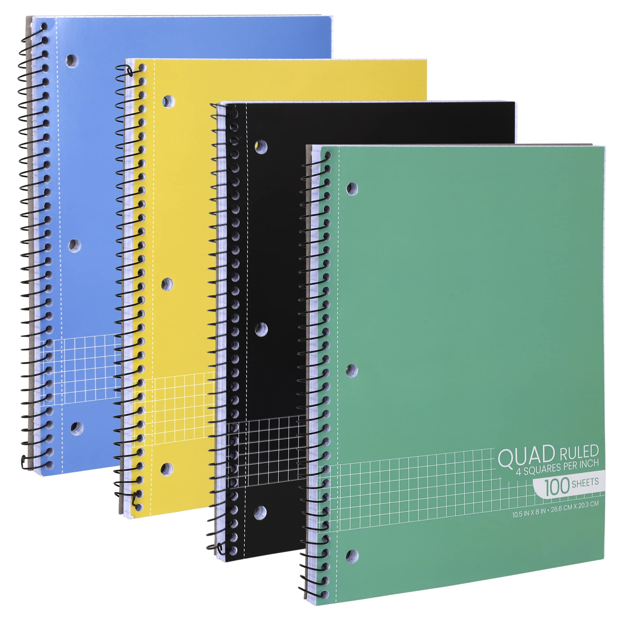 Photo 1 of Graph Paper Spiral Notebook - Graph Paper Notebook Spiral, Quad Ruled Grid Notebooks, Perforated Pages - 10.5 X 8 Inches - 1 Subject Wirebound Notebook - Assorted Colors - 100 Sheets per Book - (4