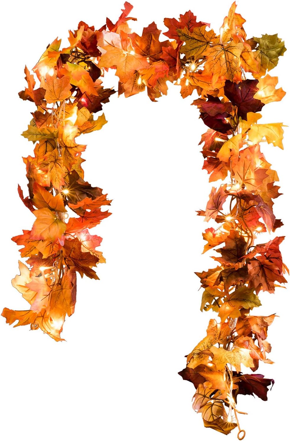 Wreaths, Garlands & Swags - DearHouse 2 Pack Fall Garland Maple Leaf, 5.9Ft/Piece Hanging Vine Garland with 16.4ft 40 Led String Light, Artificial Autumn Garland Thanksgiving Decor for Home Wedding Fireplace Party
