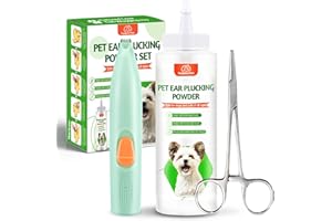 PAWSITIVE VIBES Dog Ear Powder Set, Dog Ear Powder for Hair Removal 30g , 5.5 Inch Hemostat and Dog Clippers for Grooming, Dog Ear Infection Treatment ，Removing Earwax and Odour，Relief of Itching（greener 3pcs)