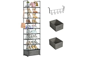 OYREL Tall Shoe Rack 10 Tier Narrow Shoes Rack 20 25 Pairs, Shoe Storage Shoe Organizer for Closet, Sturdy Metal Shoe Shelf w