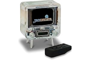 TinyCircuits TinyTV 2 Portable Retro Mini TV – 1.14″ IPS Screen, Preloaded & Uploadable Videos, USB-C Rechargeable, Knob Controls + Tiny Remote (Clear)