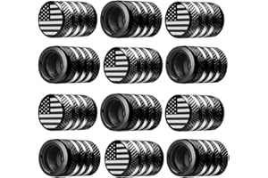DECURCAR Tire Valve Stem Cap Cover - (12 Pack) Tire Air Cap Metal with Plastic Liner Corrosion Resistant Leak-Proof American Flag for Car Truck Motorcycle Bike Black