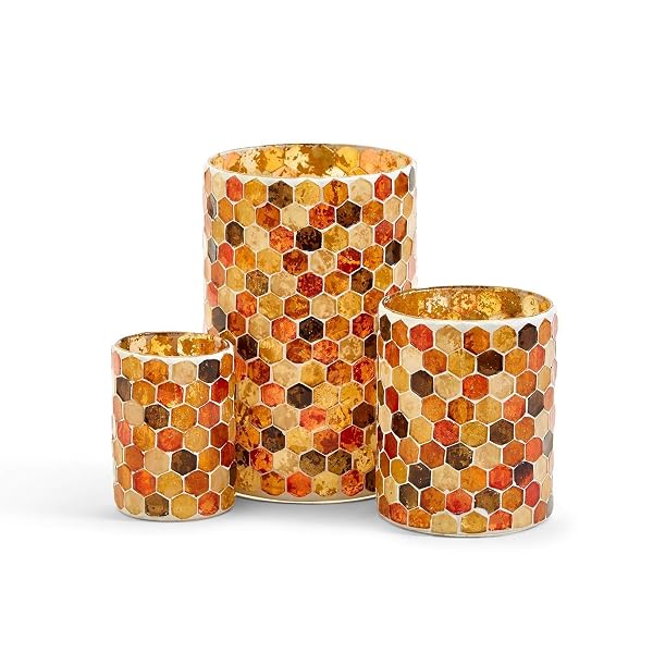 TWO’S COMPANY 53235 HONEYCOMB MOSAIC TEALIGHT CANDLEHOLDERS, SET...