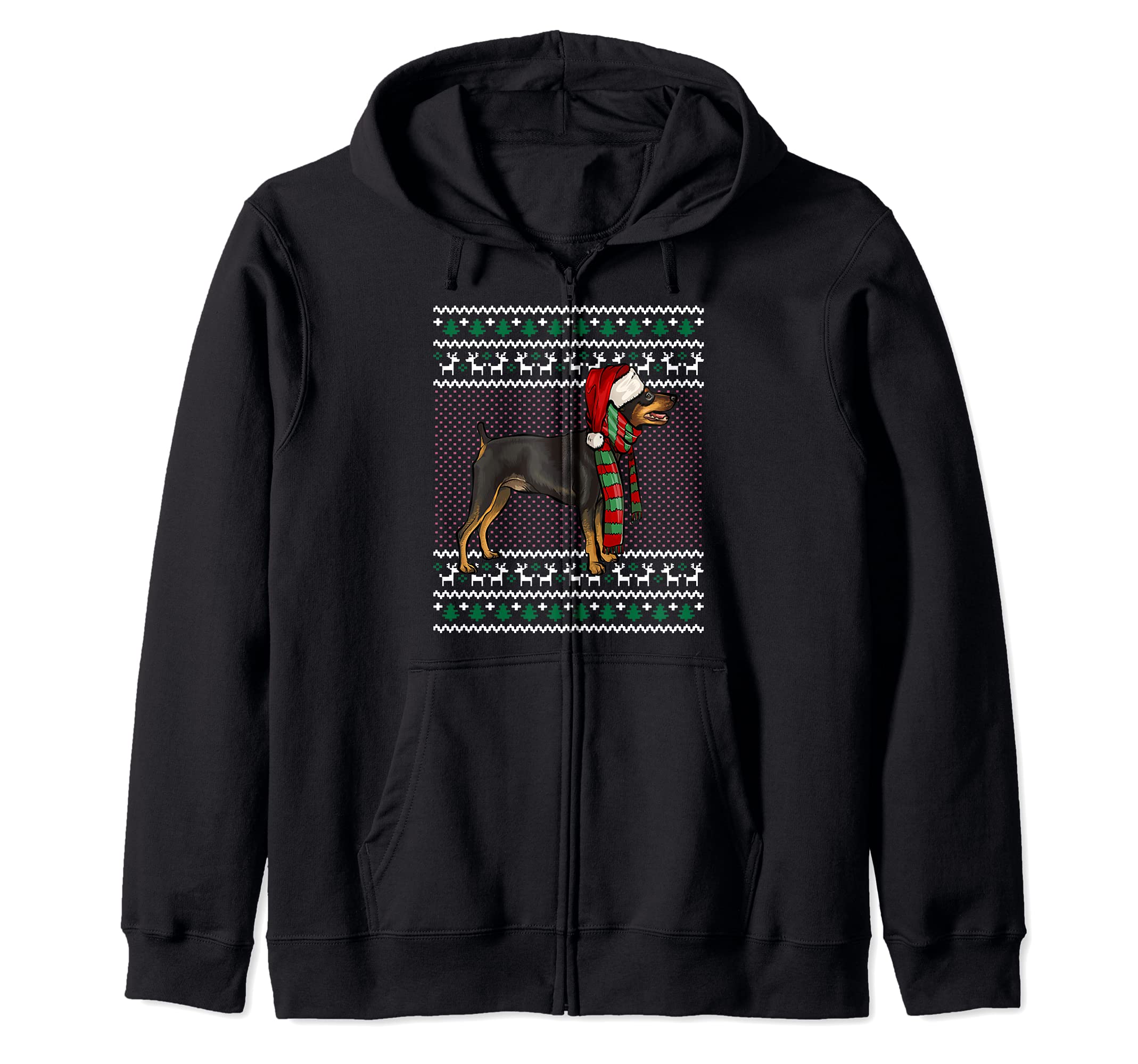 Xmas Miniature Pinscher Dog Santa Hat Ugly Christmas Zip Hoodie