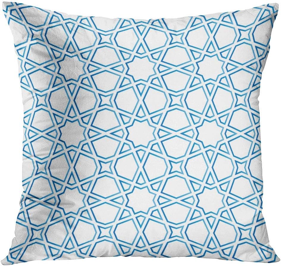 Afagahahs Decorative Throw Pillow Covers Blue Abstract Moroccan Pattern As Grid Arabesque Arabic Cotton Cushion Covers,18 by 18 Inch (Two Sides)