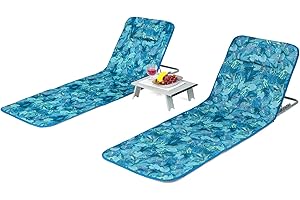 Giantex Beach Chairs with Side Table - 2 Pack Folding Lounge Chairs for Adults, 5 Position Adjustable Lawn Chair for Outdoor Sunbathing, Patio Chaise Lounge Lightweight Backpack Camping Chairs (Teal)