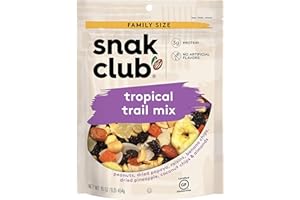 Snak Club Tropical Trail Mix with Peanuts, Dried Papaya, Raisins, Banana Chips, Dried Pineapple, Coconut Chips, and Almonds, Gluten-Free and Kosher Snack, 16 oz Resealable Bag