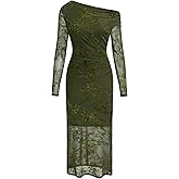 CIDER Womens Floral Mesh Maxi Dress Long Sleeve Fall Fashion Formal Bodycon Cocktail Vintage Wedding Guest Dresses