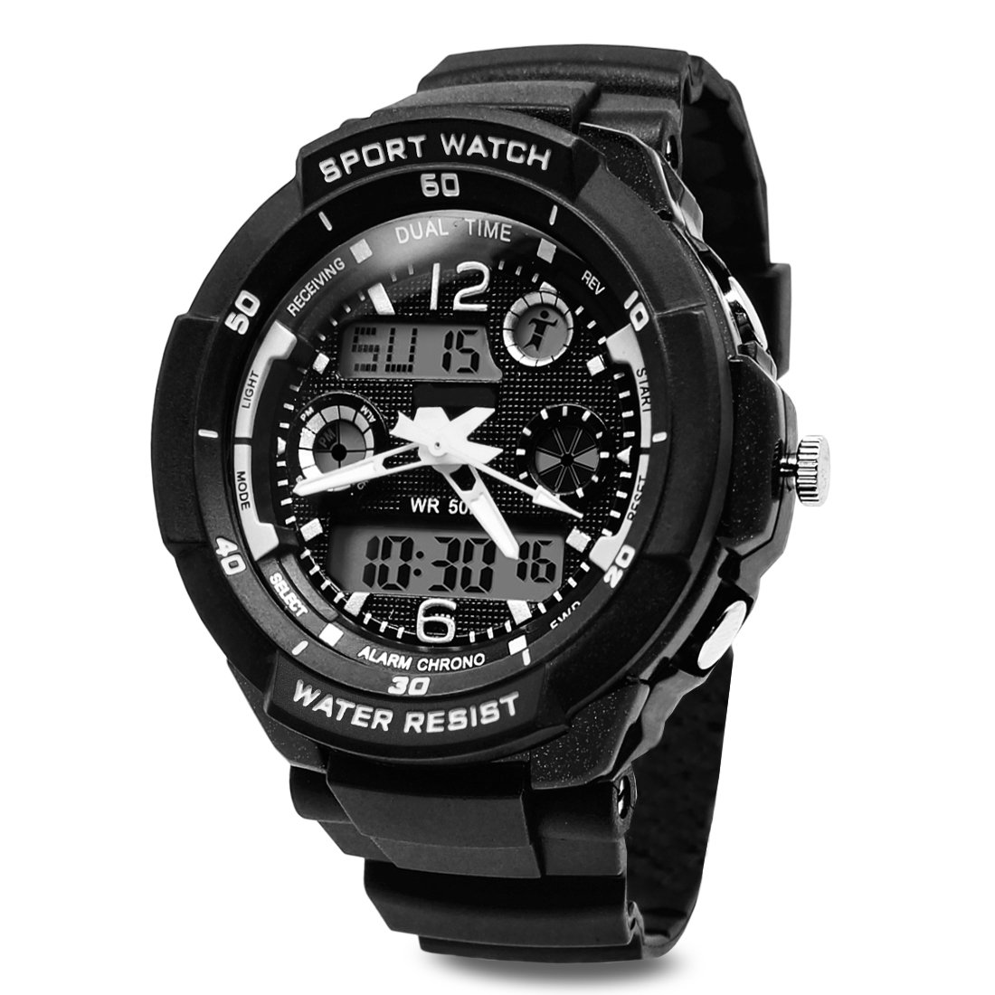 TOPCABIN Digital-analog Kids Teenager Boys Girls Sport Digital Watch with Alarm Stopwatch Chronograph - 50m Water Proof Electronic Sport Watch for Boys Teenagers Junior Kids Children (white)