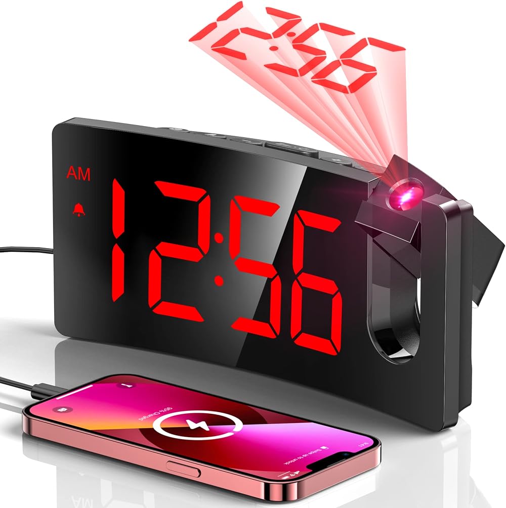 GOLOZA Projection Alarm Clock Bedside Digital Clock with 180° Projector