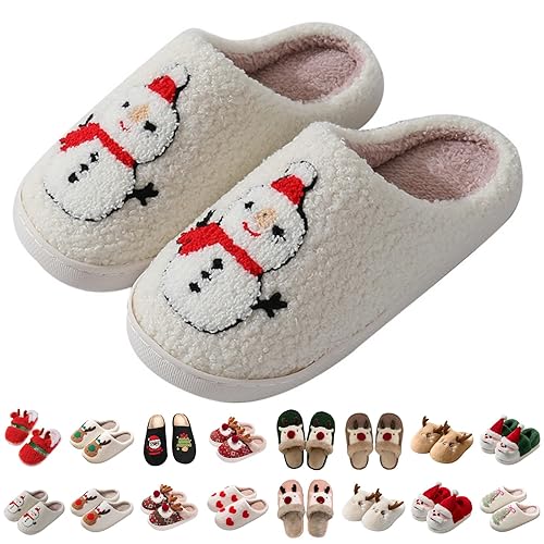 DFSDJEUW christmas slippers Christmas Slippers for Women Memory Foam House Shoes Lightweight Non Slip Fluffy Indoor Slipper Cozy Slip-on Outdoor Fall Winter Bedroom Shoe Warm womens White 5