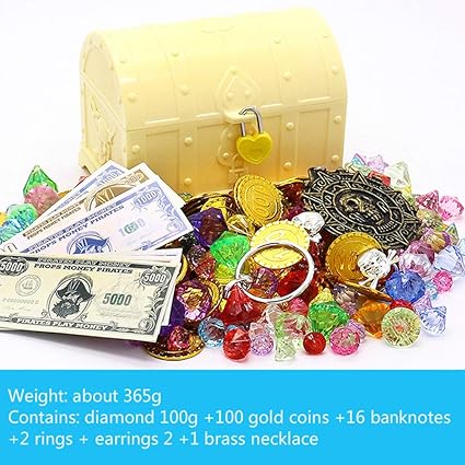 Thboxes Children Girls Multicolor Plastic Simulation Large Pirate Treasure Chest Treasure Map Toy Macaron Chest (Round Cover Yellow) Suit 14x11x10cm