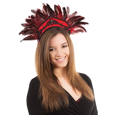 Bristol Novelty BA440 Carnival Headdress Feathers for Fancy Dress, Womens, Black/Red, One Size