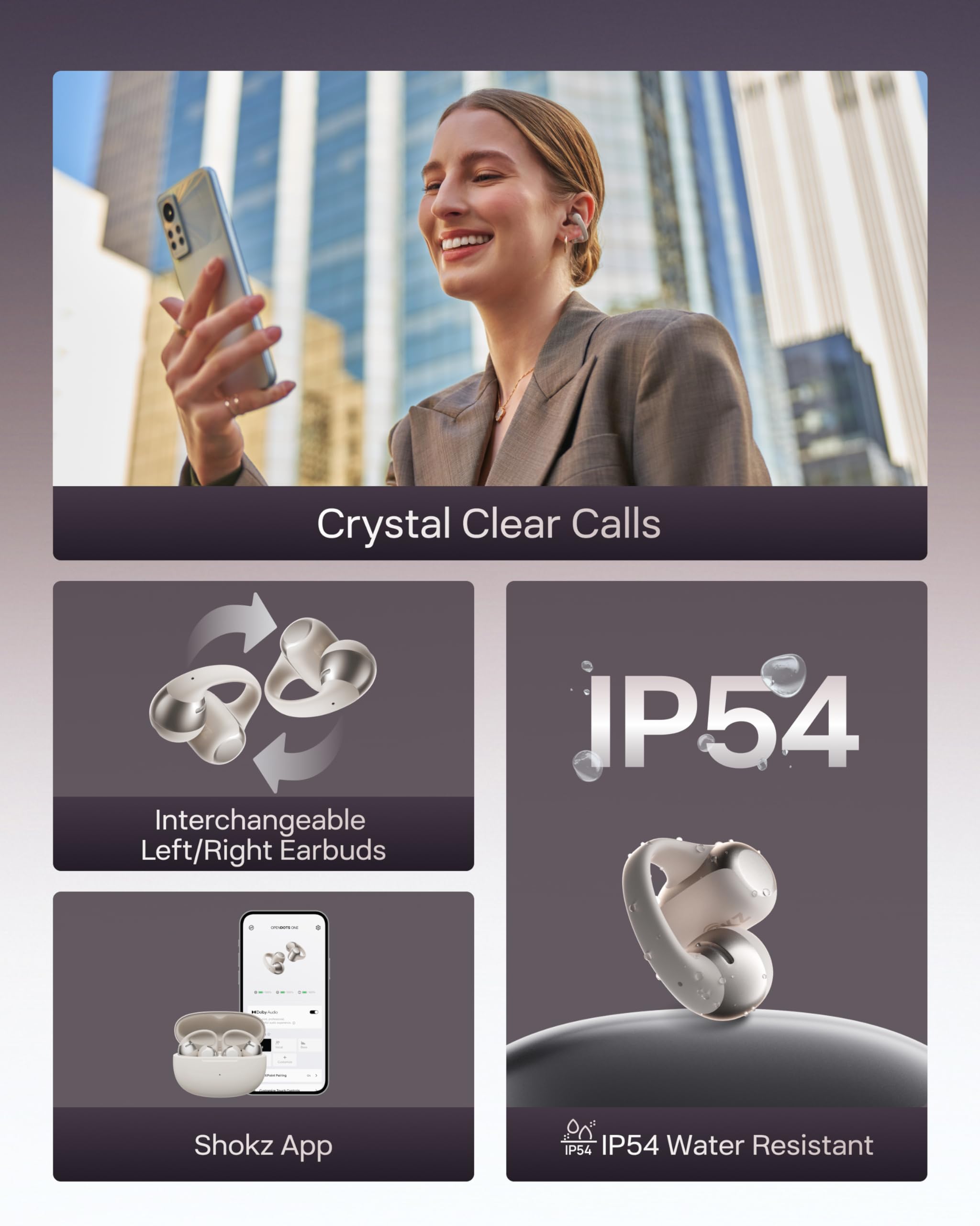 SHOKZ OpenDots ONE-Open-Ear Headphones, Clip-On Earbuds-Wireless Bluetooth Earbuds with Microphone-Secure, Lightweight, Comfort-Premium Dolby Audio-Water Resistant-Fast Charging-Up to 40 hrs Playtime