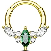 OUFER Septum Rings 16G Green CZ Septum Hoops Rings, 316L Surgical Steel Septum Piercing Jewelry, Hinged Segment Daith Helix Cartilage Earrings For Women Men