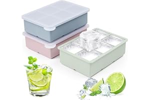 DSCD Ice Cube Tray with Lid: 3 Pack Silicone Large Square BPA Free 6-Cube Ice Trays - Reusable Ice Cube Molds for Whiskey, Co